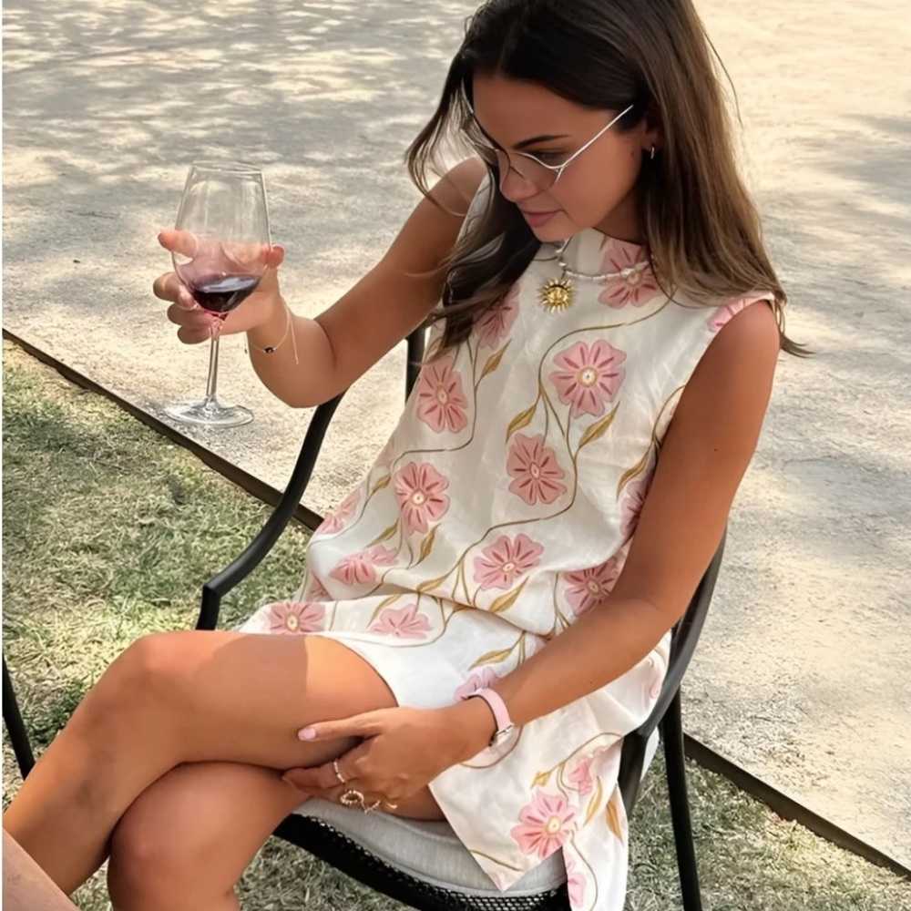 Commense Pink and Cream Floral Mini Dress